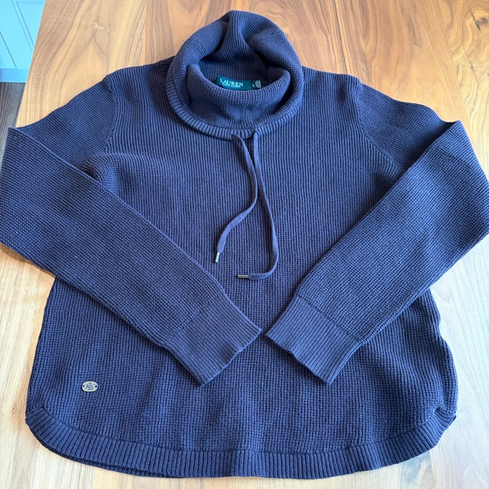 Lauren Ralph Lauren Brown Waffle Knit Cowl Neck Cozy Luxe Sweater L - Picture 2 of 7